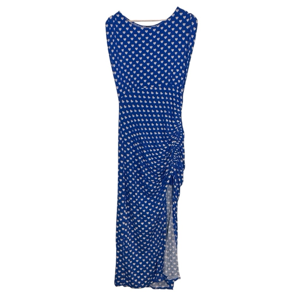 Free people Lakeside PolkaDot Heart Side Slit Cutout Back Maxi Dress Size M Blue - Picture 5 of 14